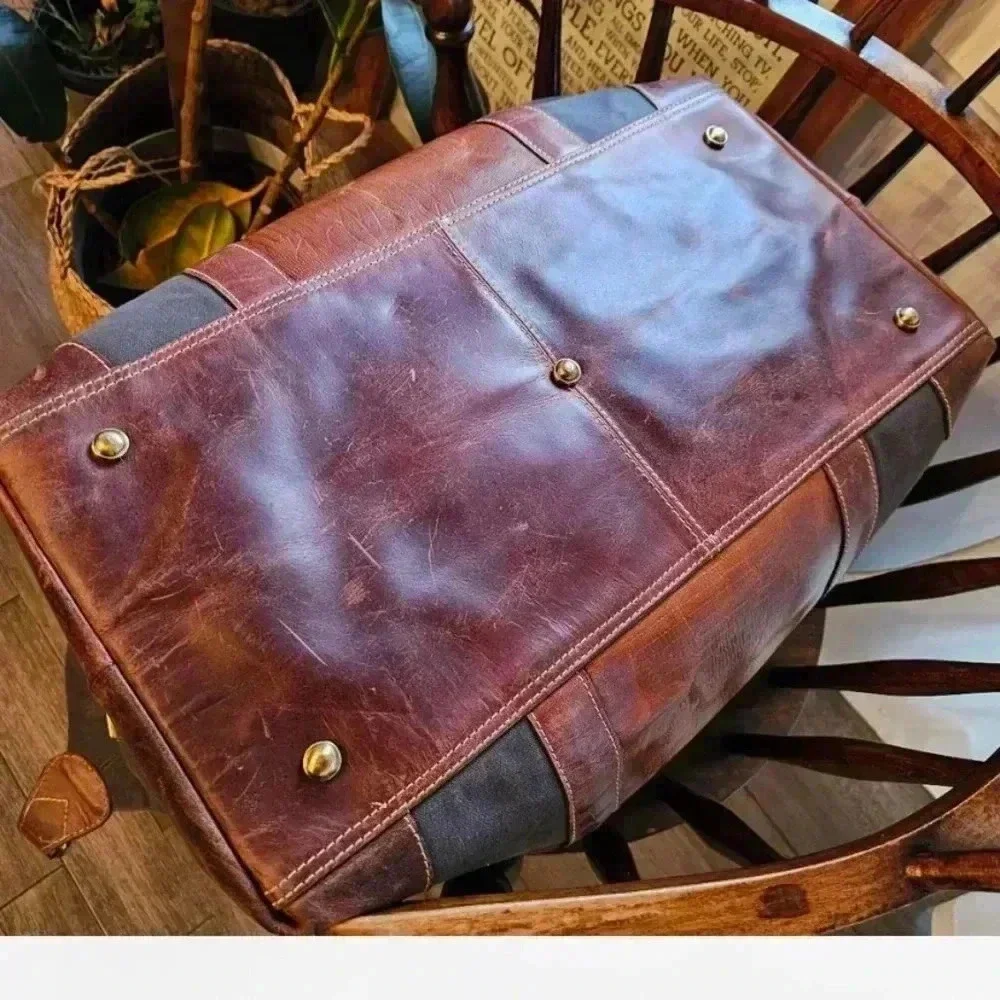 Vintage FH Wadsworth leather and canvas weekender